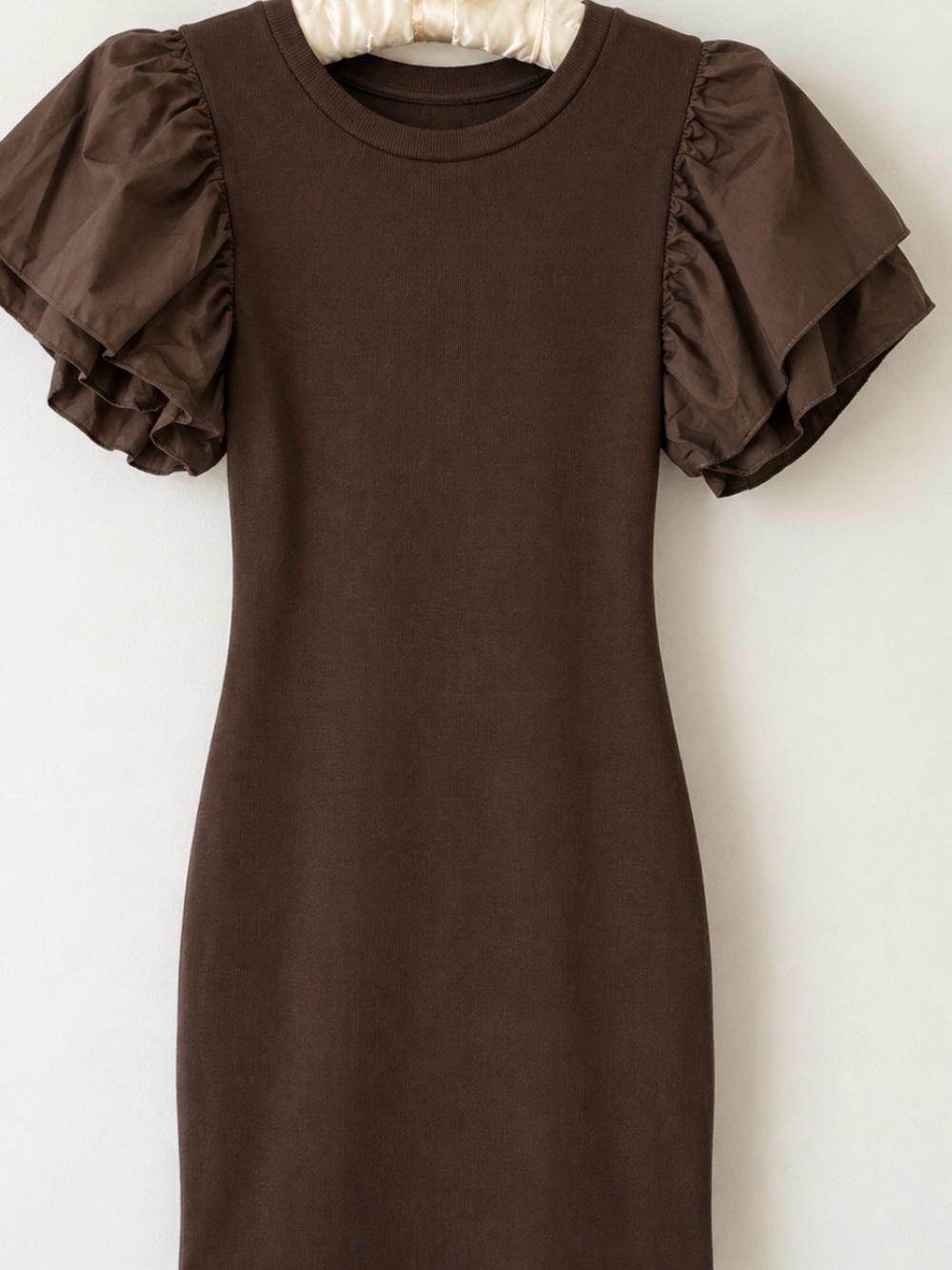 Chocolate Puff-Sleeve Knit Dress